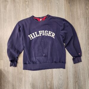 TOMMY HILFIGER Vintage THRASHED Sweatshirt Blue Long Sleeve Men's Extra large